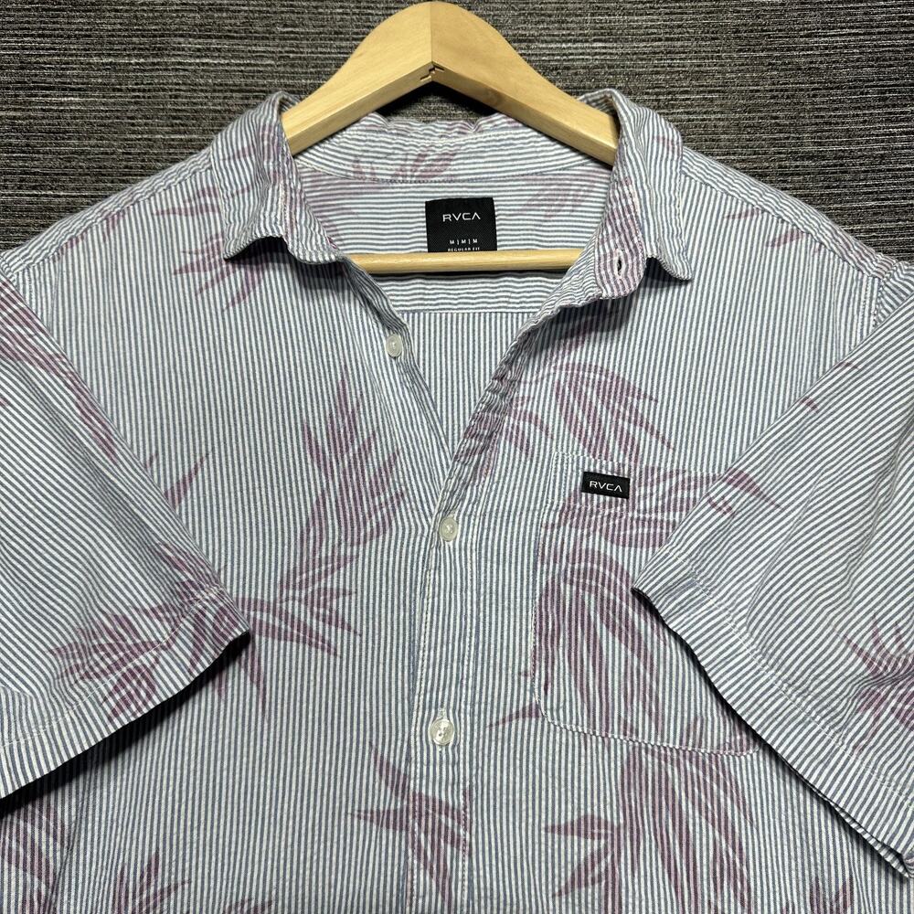 RVCA Shirt Men's M Blue Striped Floral Short Sleeve Button Inside Out Richmond